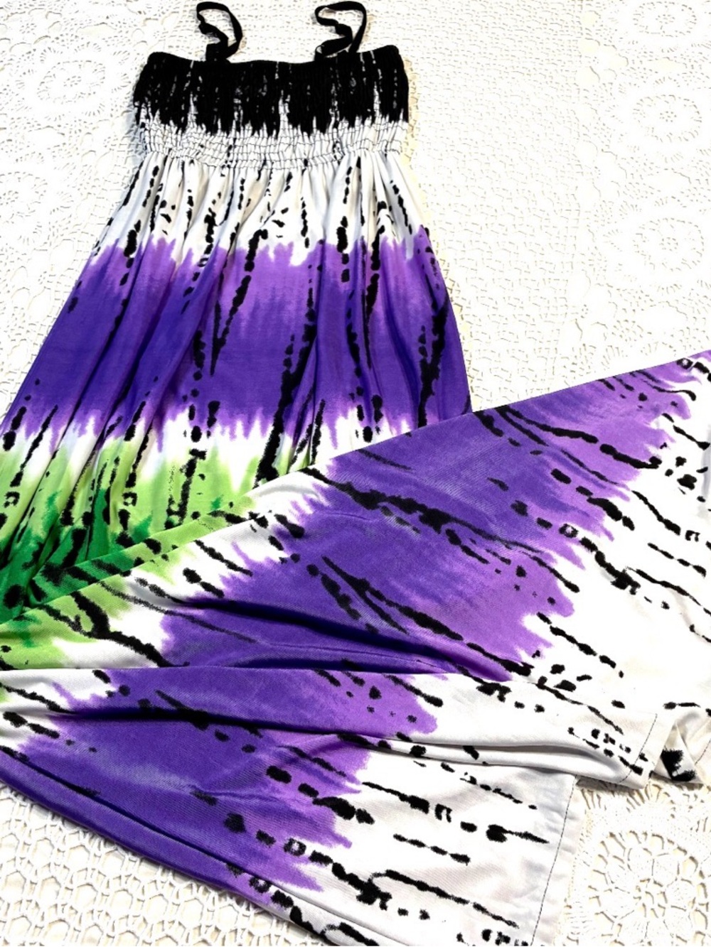 Cristinalove Tie Dye Maxi Dress Women’s Size M Purple Green Adjustable Straps